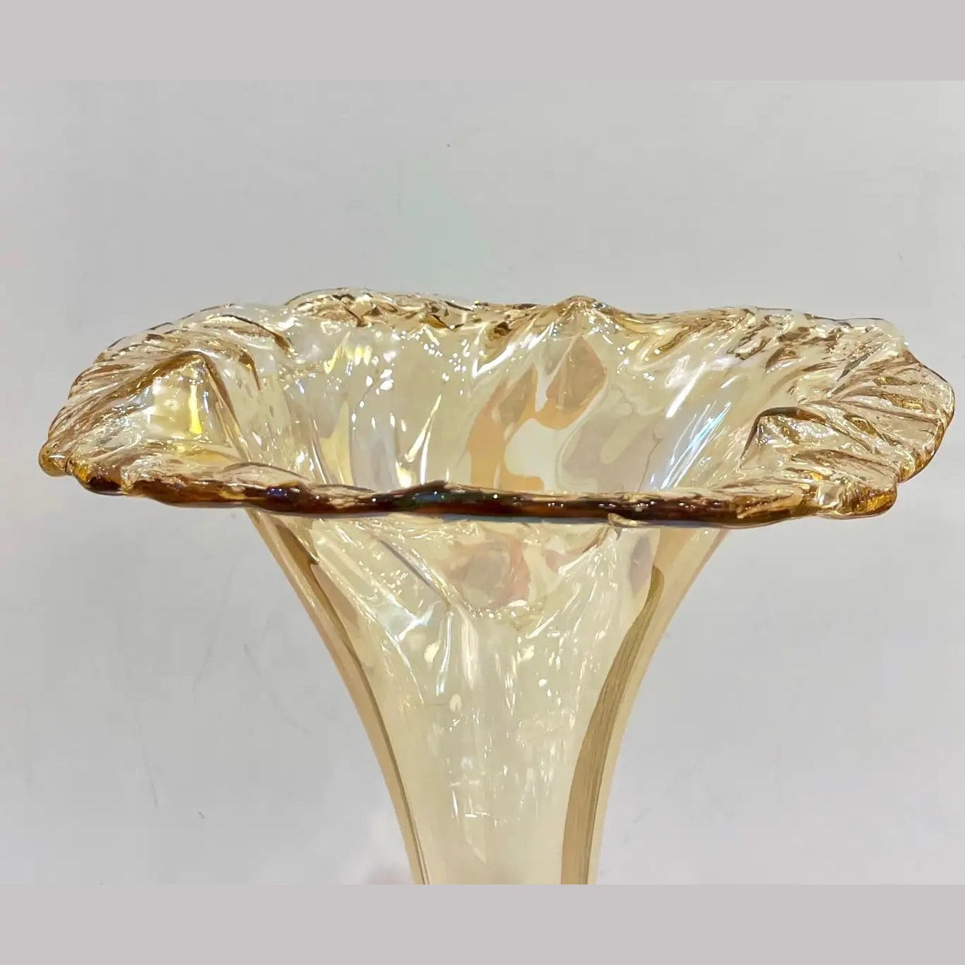 1940s Antique Italian Art Deco Amber Gold Crystal Murano Glass Tall Lily Vase