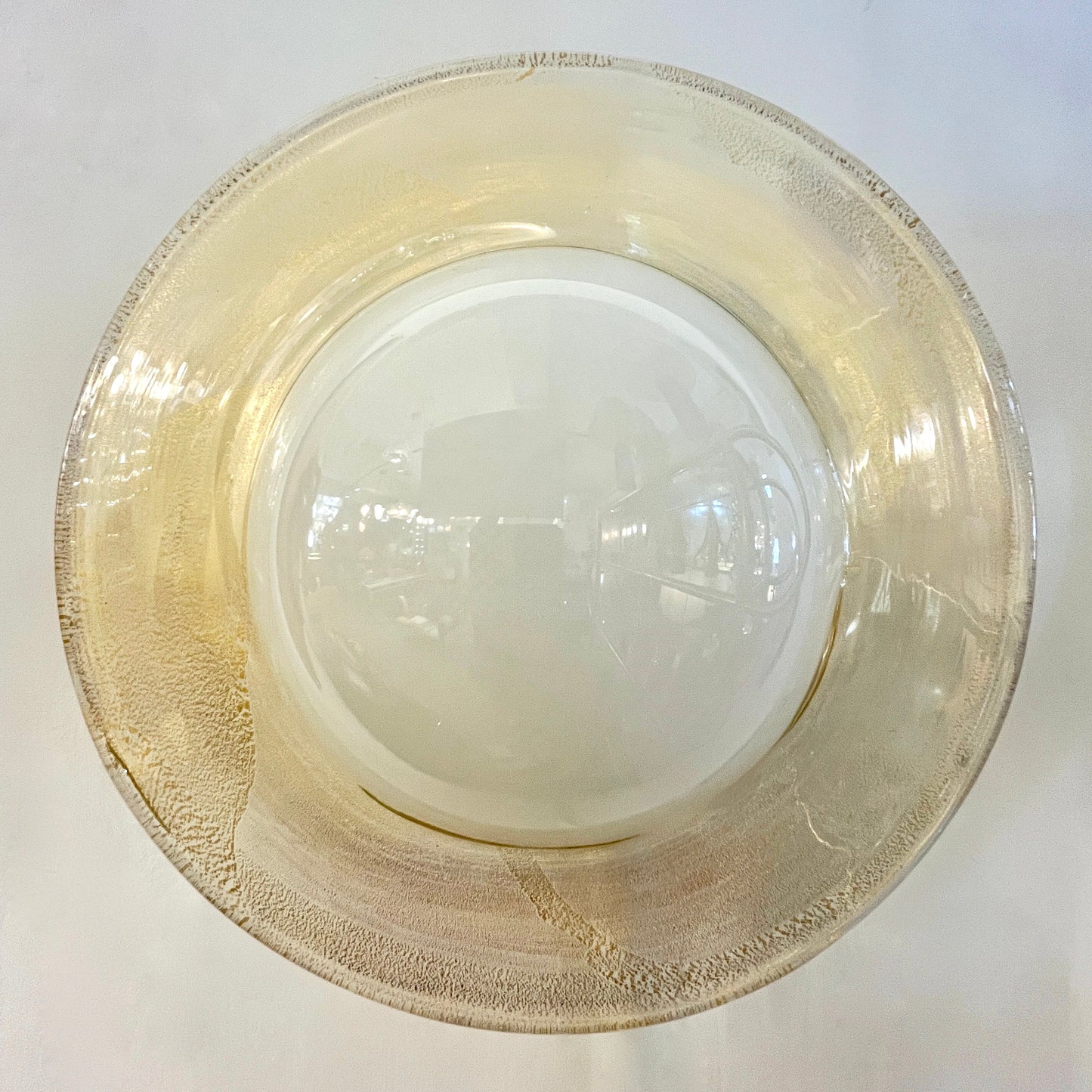 Contemporary Italian Modern Cream White Gold Murano Glass Brass Round Flushmount