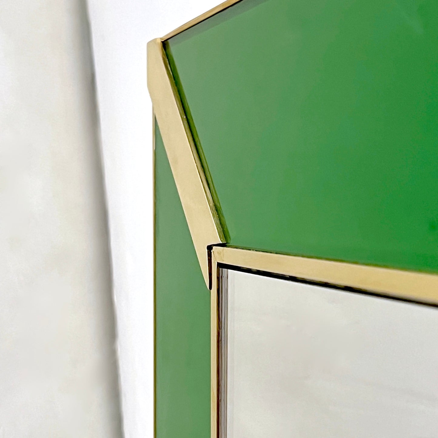Contemporary Italian Minimalist Design Green Glass Mirror with Brass Accents