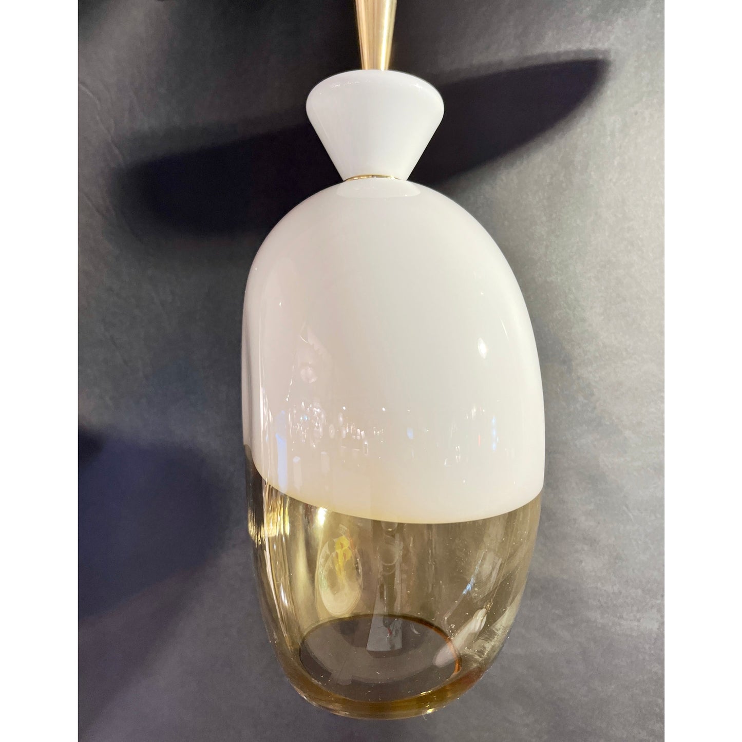 Bespoke Italian Organic Amber White Flat Spheroid Murano Glass Pendant Light