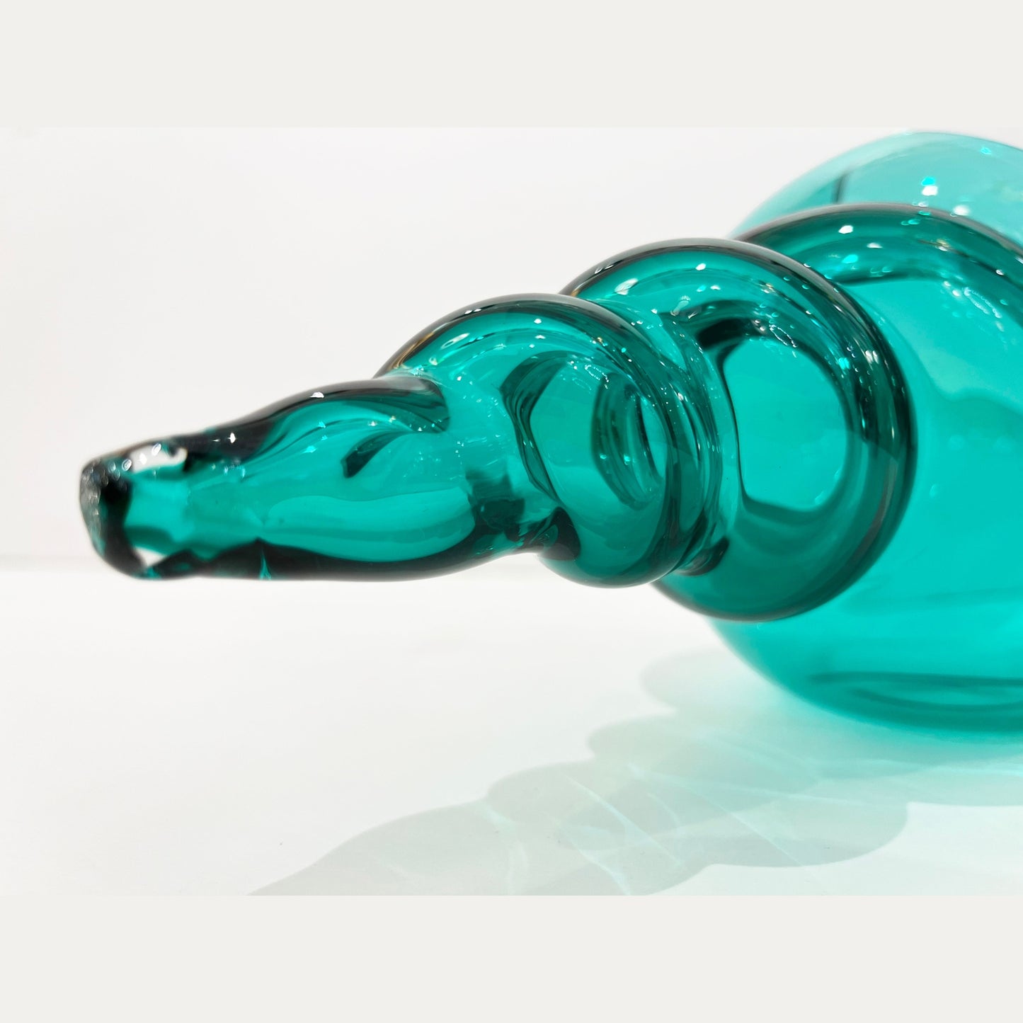 1980 Romano Donà Italian Modern Aqua Turquoise Murano Art Glass Spire Shell Bowl