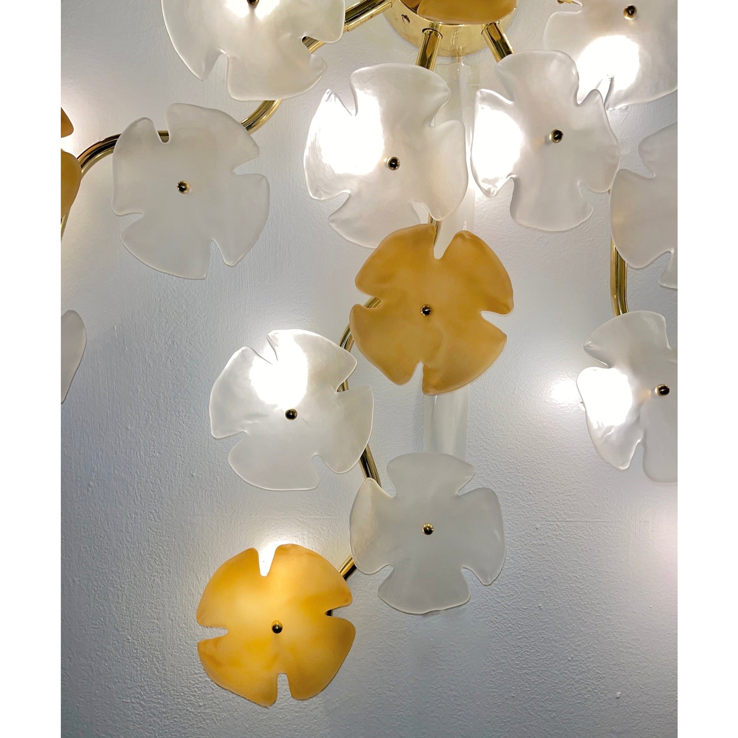 Italian Contemporary Satin White Gold Murano Glass Flower Art Wall/Ceiling Light