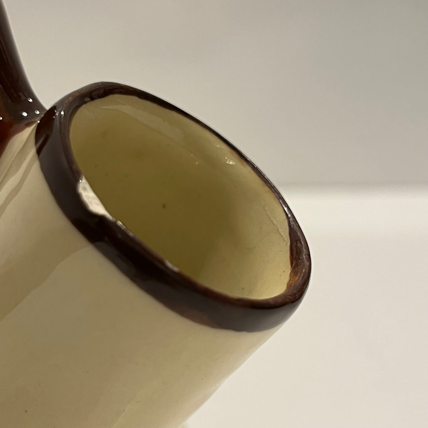 1930 French Henriot Quimper Faience Handle Dual Spout Yellow Pot Man Woman Decor