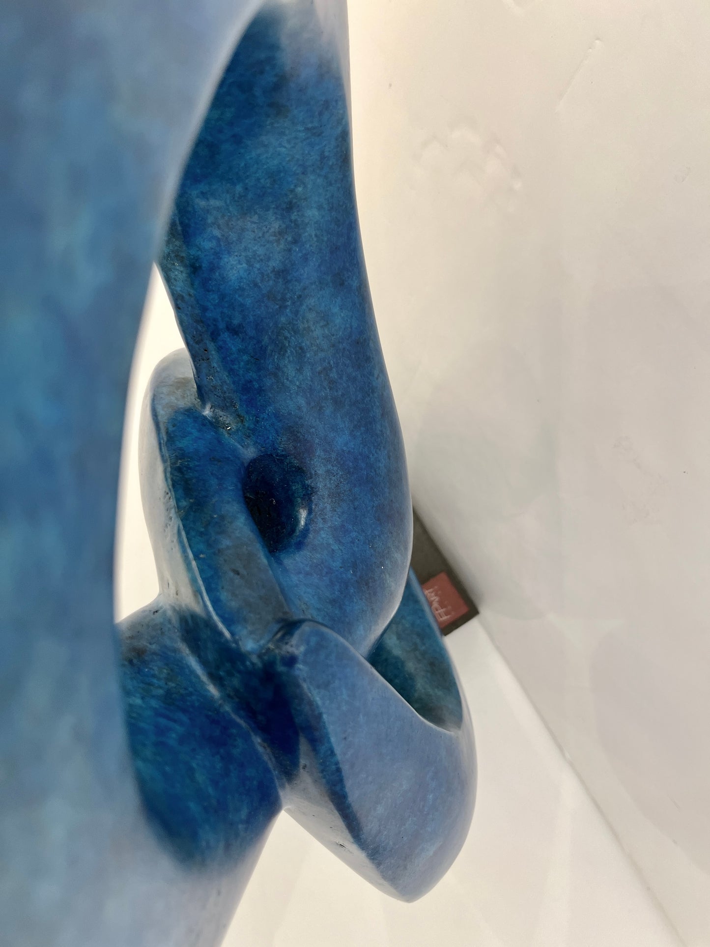 “Two Rings” Contemporary Italian Blue Patinated Bronze Abstract Sculpture