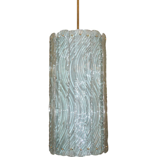 Modern Italian Aquamarine Crystal Murano Glass Tall Brass Lantern / Chandelier