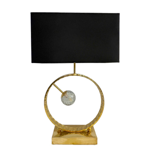 Organic Modern Italian Monumental Brass & Smoked Murano Glass Round Table Lamp