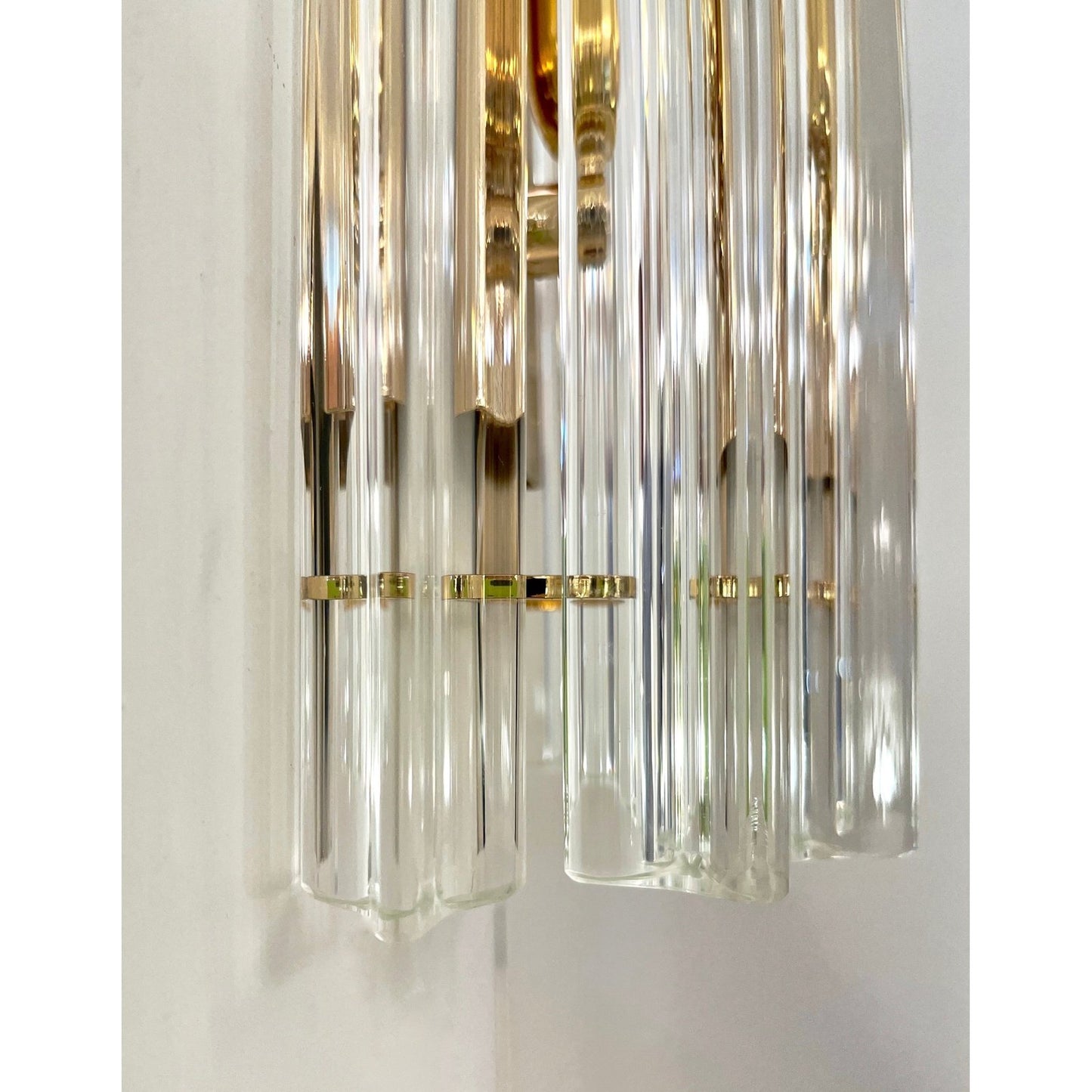 Italian Contemporary Minimalist Brass Crystal Clear Murano Glass Sconce