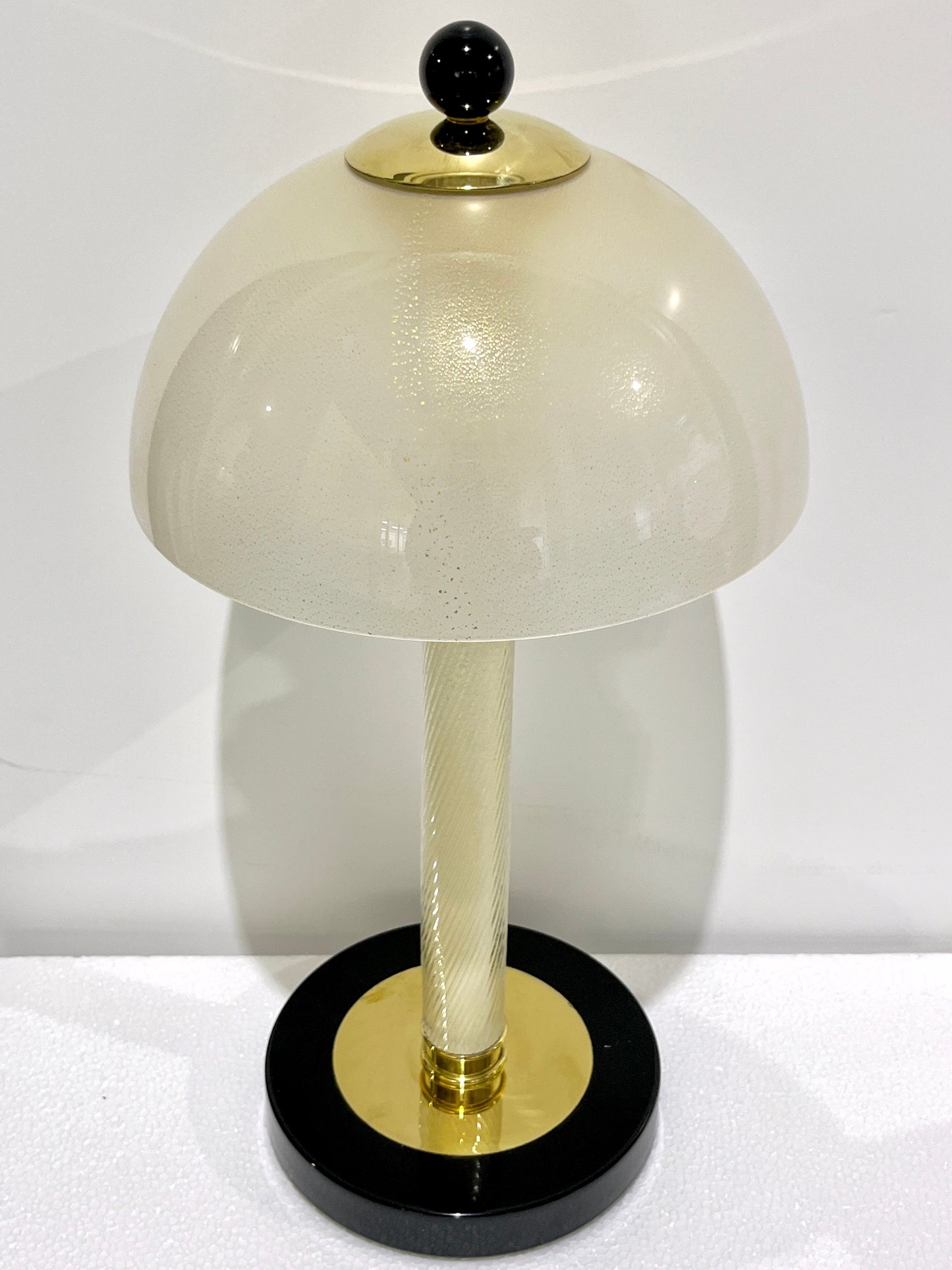 Italian Modern Pair of Art Deco Design Black White Gold Murano Glass Dome Lamps