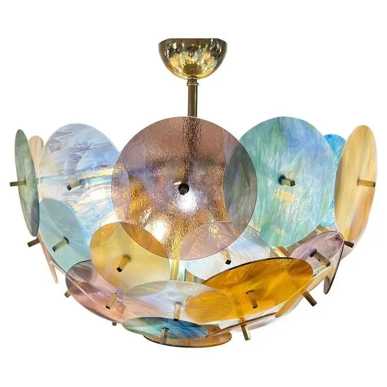 Italian White Teal Turquoise Blue Murano Glass Sputnik Half Dome Chandelier