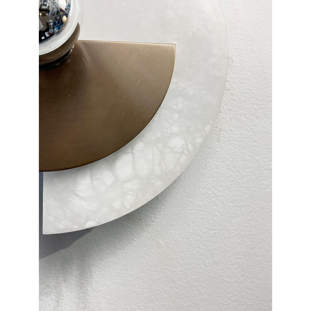 Bespoke Art Deco Style Half Moon Rotating Bronze Sconce in Alabaster