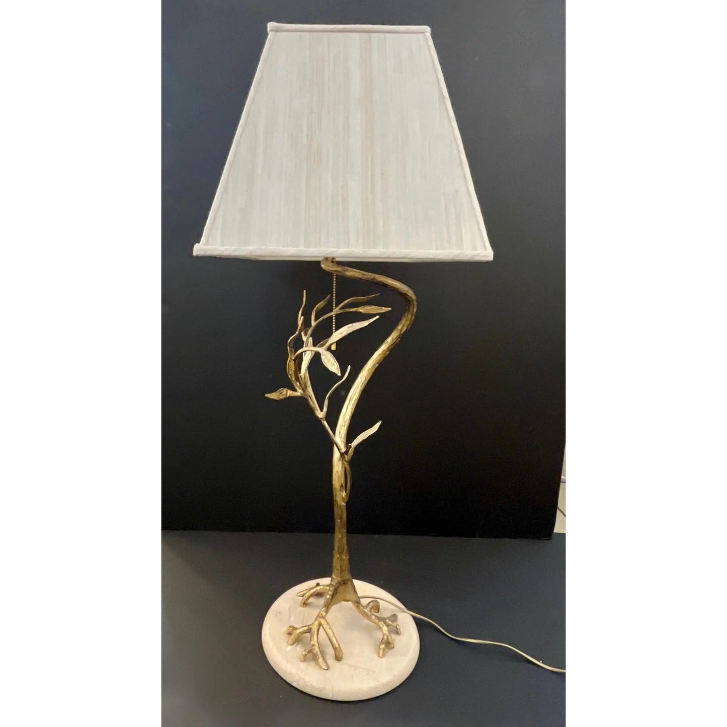 1970s Vintage French Jacques Duval Brasseur Gold Gilded Leaf Tree Lamp on Marble