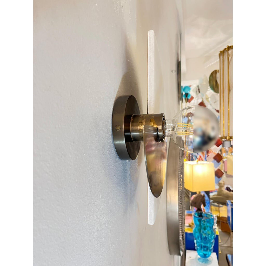 Bespoke Art Deco Style Half Moon Rotating Bronze Sconce in Alabaster