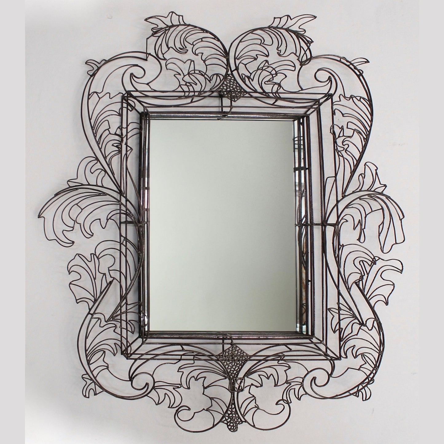 2000 Italian Modern Spazzapan Rococo Style Sculptural Black Metal Wire Mirror