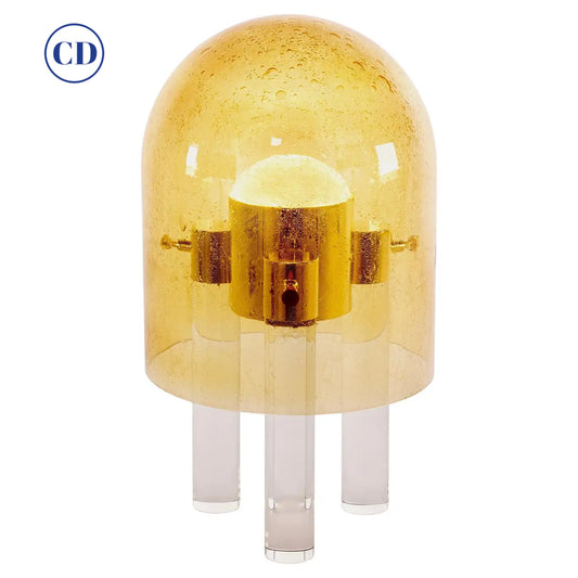 Wireless Italian Dimmable Amber Murano Glass Space Age Gold Brass Table Lamp