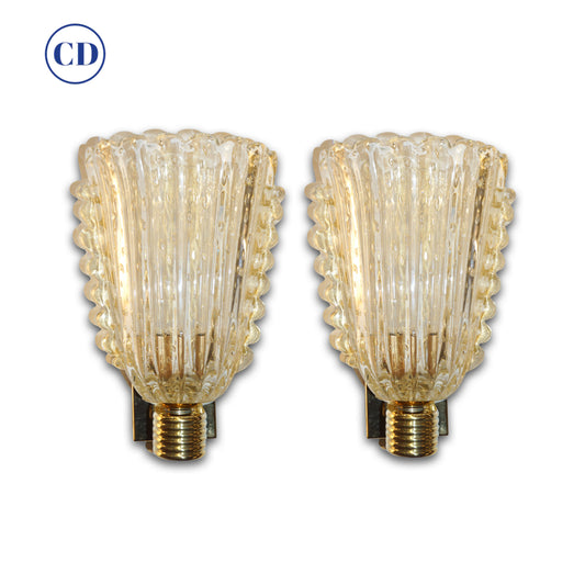 Contemporary Italian Art Deco Design Crystal Gold Leaf Murano Glass Bowl Sconces