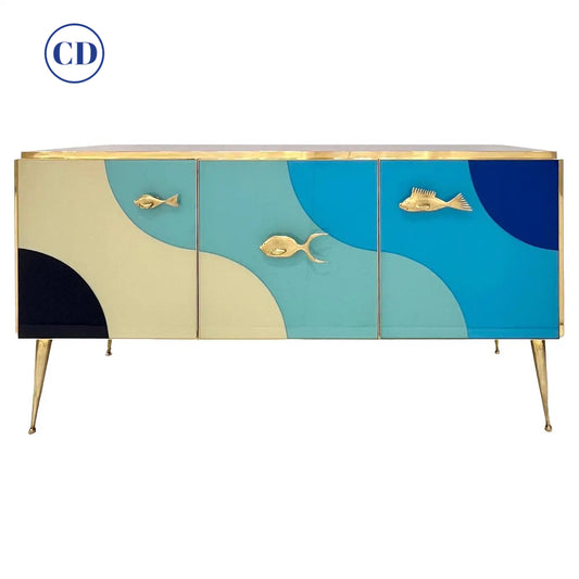 Customizable Italian Blue Ivory Glass Beach Decor Post Modern Cabinet/Sideboard