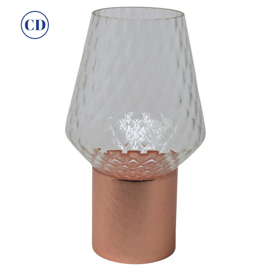 Italian Wireless Brushed Copper Crystal Glass Portable Cone Table Lamp/Lit Vase