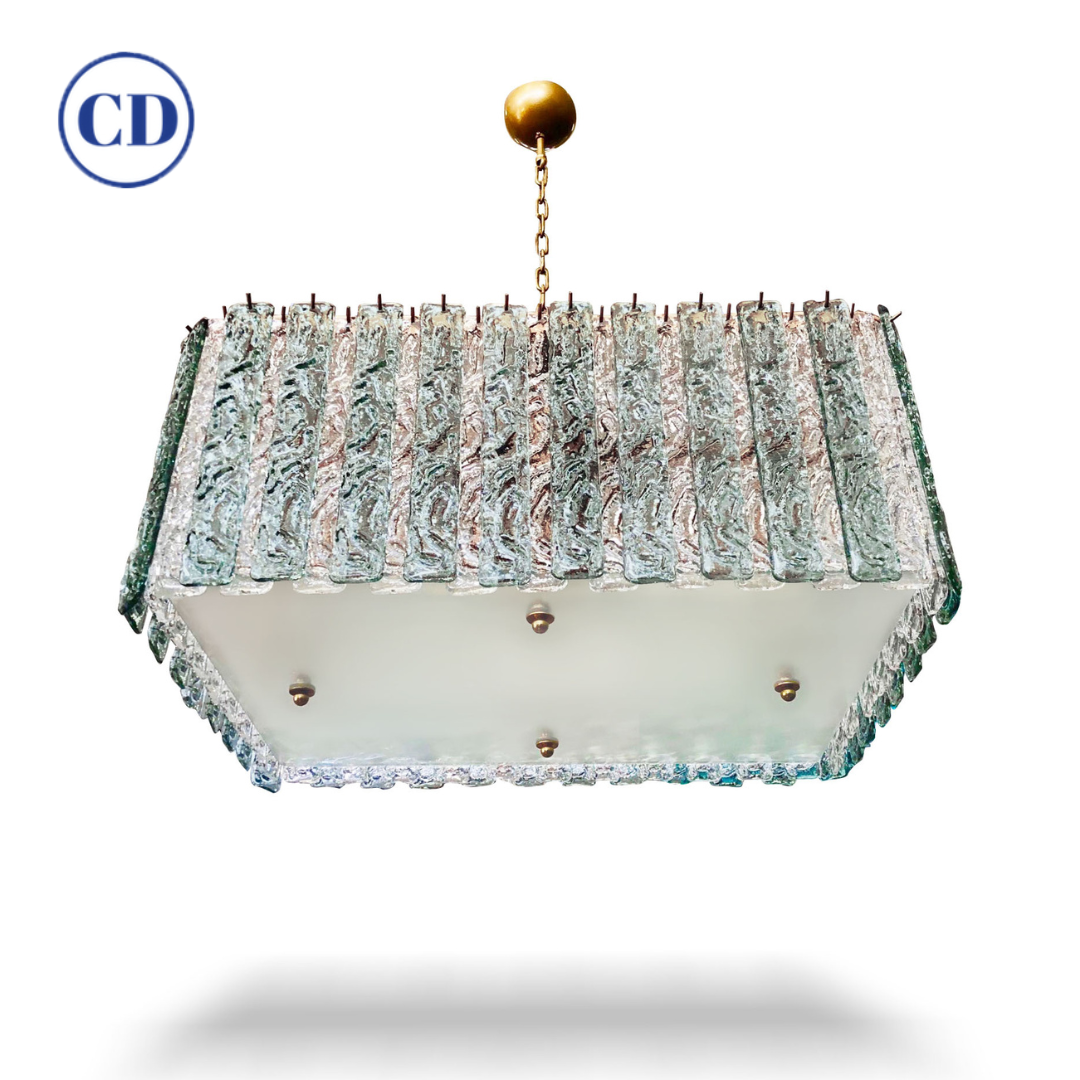Bespoke Art Deco Style Italian Aquamarine Crystal Murano Glass Flush Chandelier