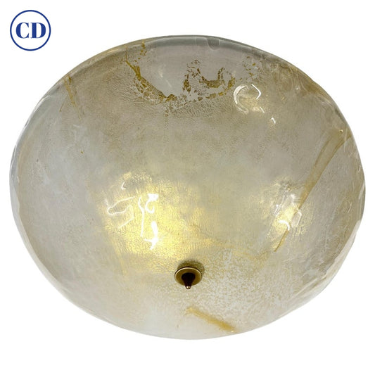Italian Gold Frosted Crystal Murano Glass Bronze Round Flush Mount /Pendant