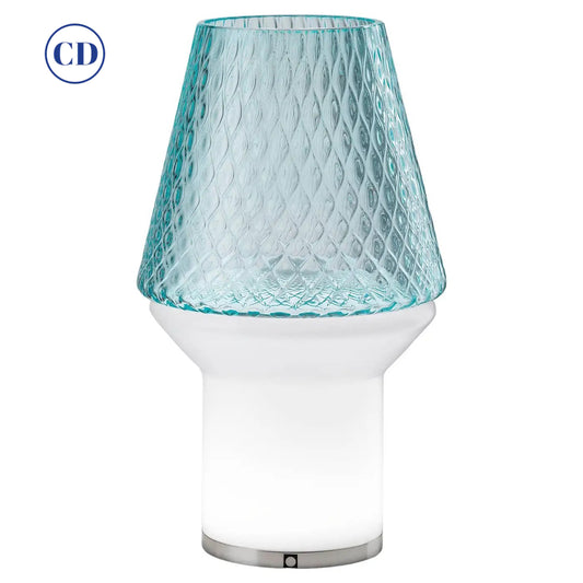 Italian Wireless Dimmable White Light Blue Glass Portable Table Lamp / Lit Vase