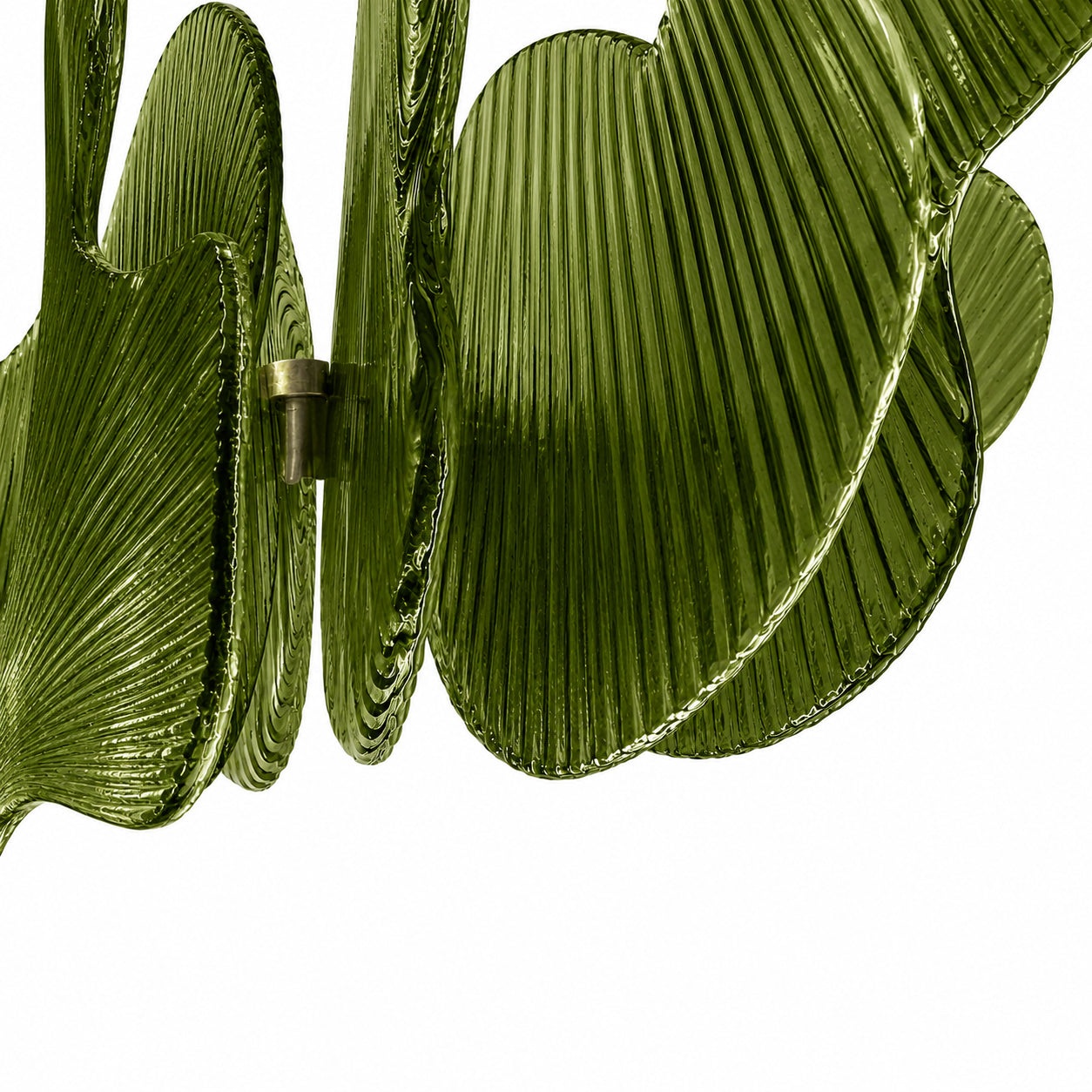 Modern Italian Wavy Olive Green Textured Murano Glass Satin Nickel Pendant/Chandelier