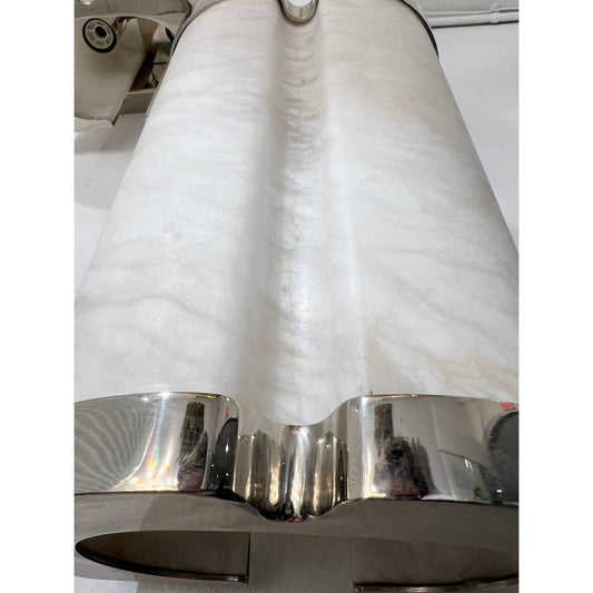 Bespoke Italian Art Deco Style Cream White Alabaster Nickel Pair Curved Sconces