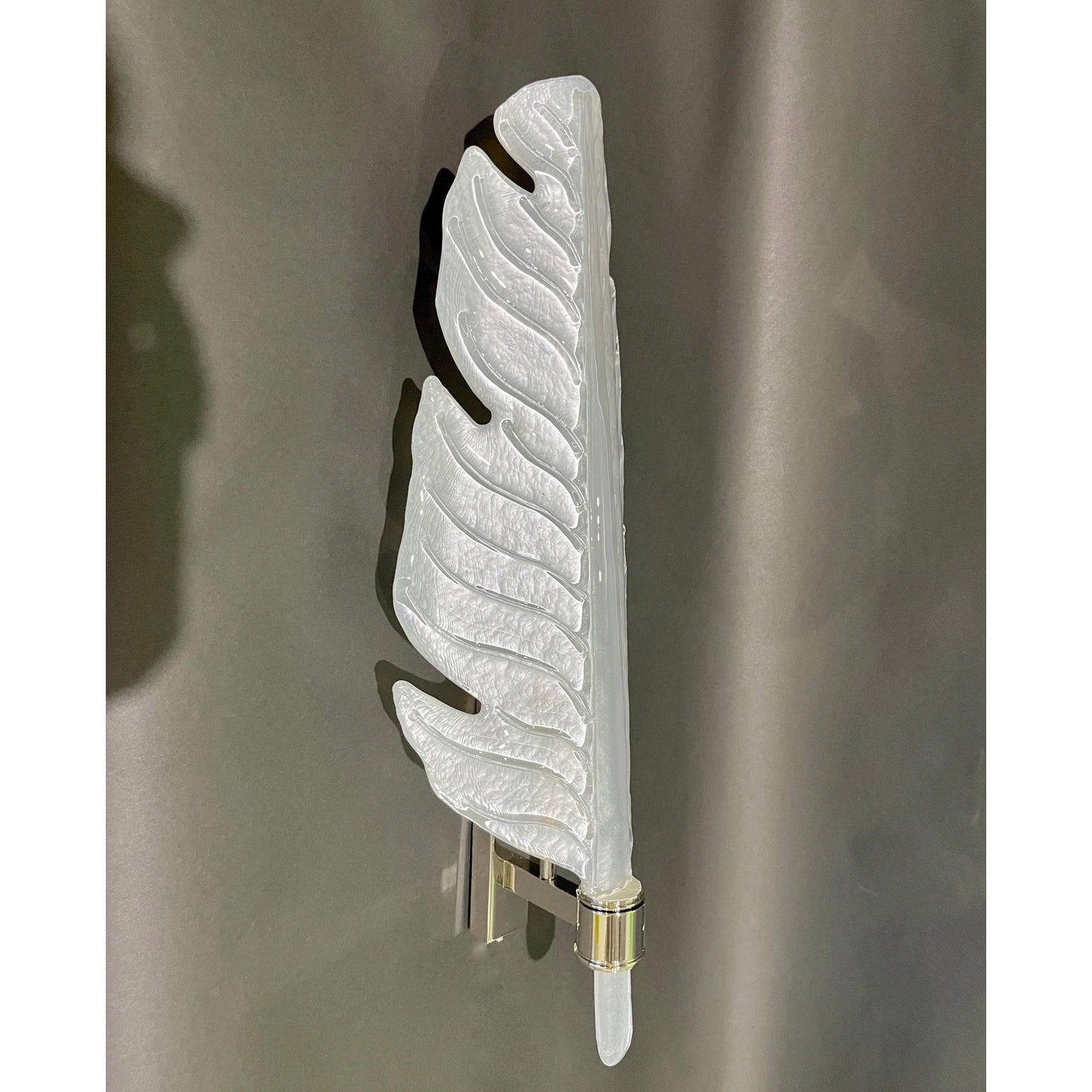 Contemporary Italian Art Deco Pair of White Murano Glass Nickel Leaf Sconces
