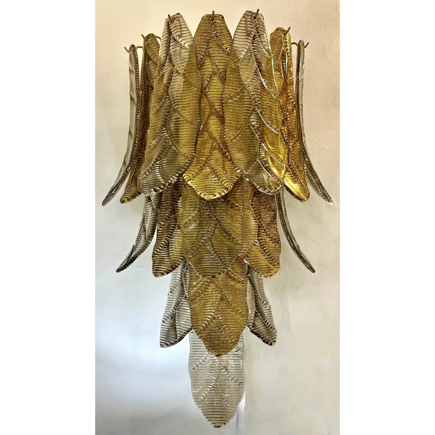 Contemporary Monumental Tall Cascading Smoked Gold Murano Glass Leaf Wall Lights