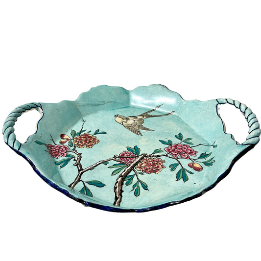 1871 Gien Antique French Asian Japanese Style Flower Decor Centerpiece Plate