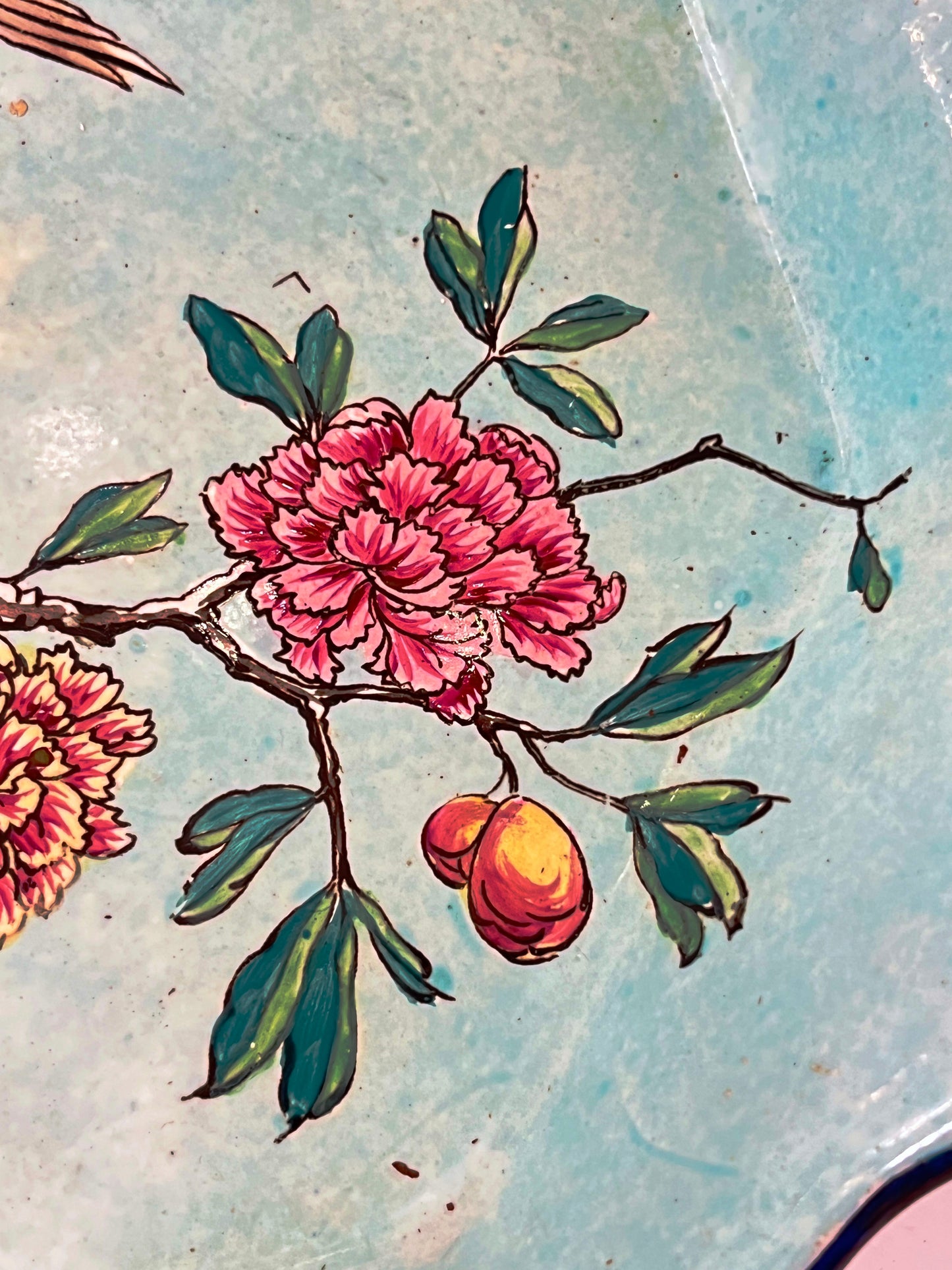 1871 Gien Antique French Asian Japanese Style Flower Decor Centerpiece Plate