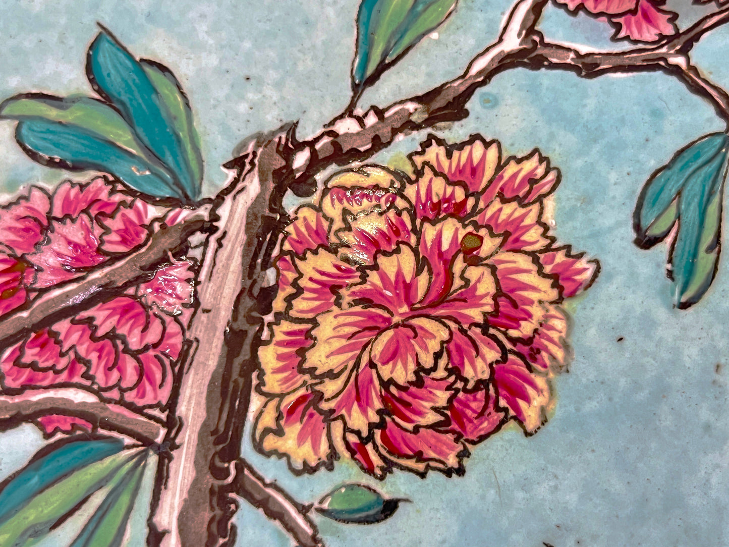 1871 Gien Antique French Asian Japanese Style Flower Decor Centerpiece Plate