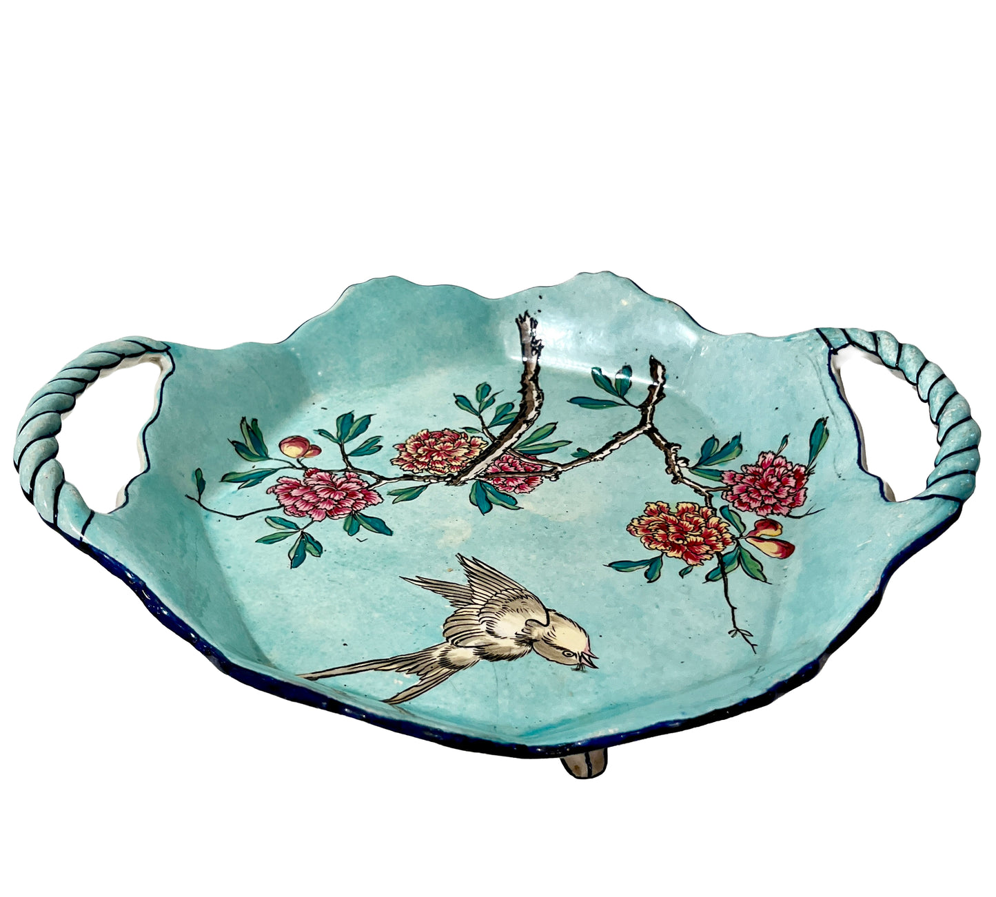 1871 Gien Antique French Asian Japanese Style Flower Decor Centerpiece Plate