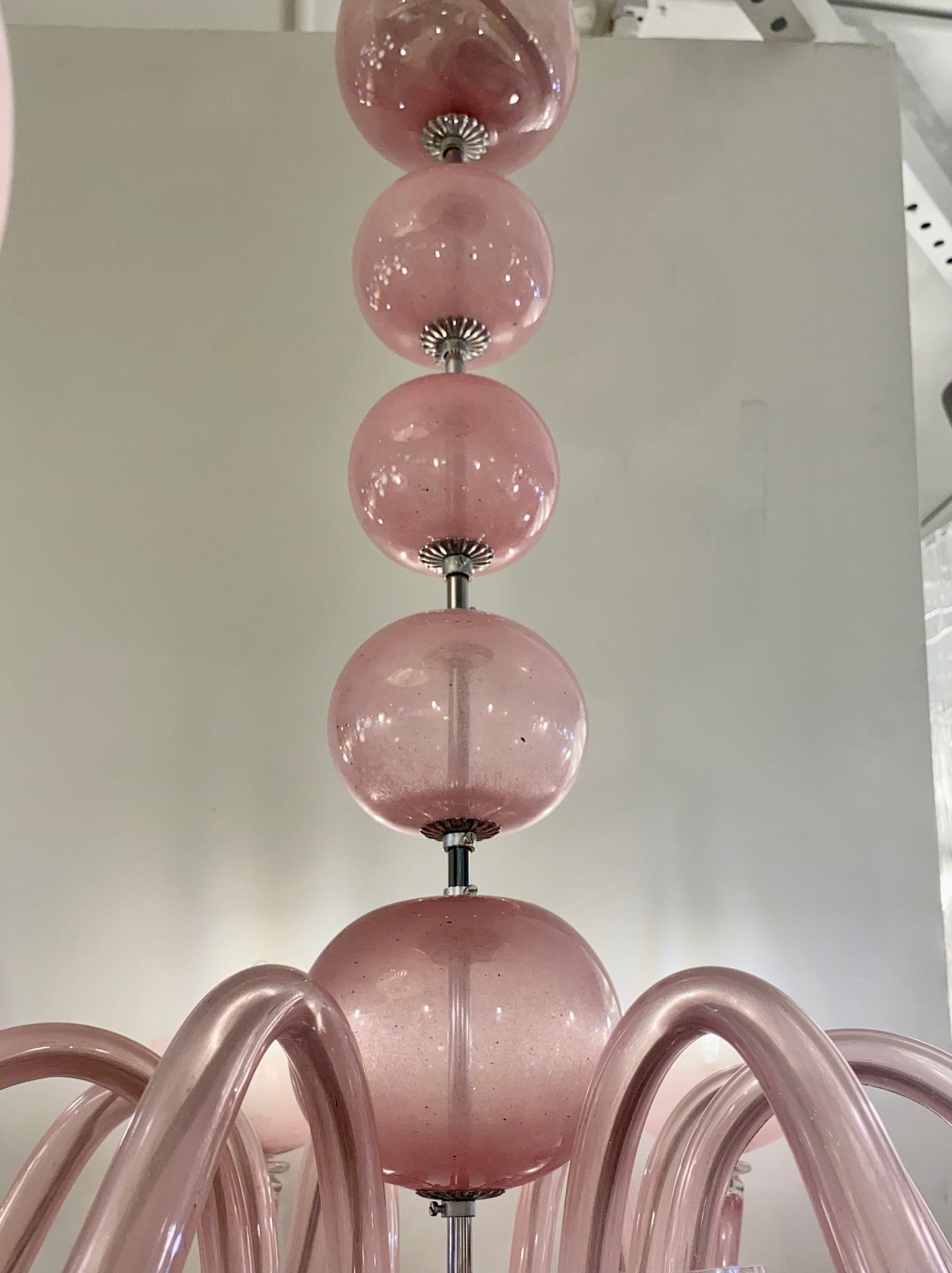 Contemporary Oxidized Murano Glass 8-Light Pink Chandelier with Nickel Finish