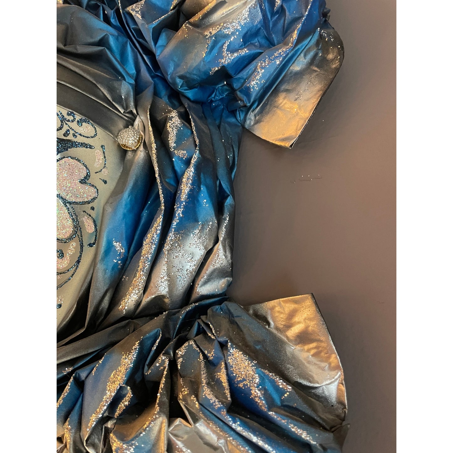 Italian Modern Venetian Carnival Handmade Silver White Blue Mask Flower Pleat