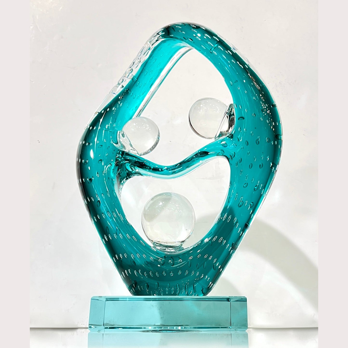 1970s Italian Teal Murano Glass "Embrace" Sculpture Attributed To Livio Seguso