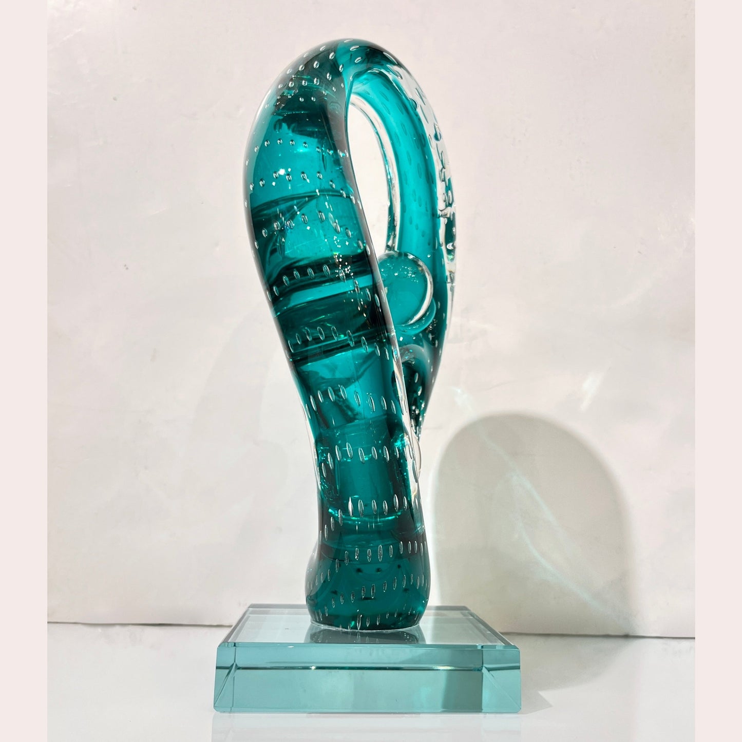 1970s Italian Teal Murano Glass "Embrace" Sculpture Attributed To Livio Seguso