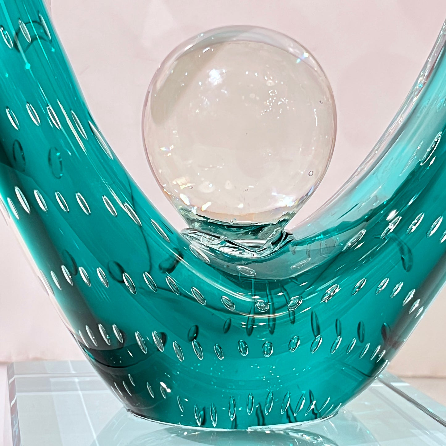 1970s Italian Teal Murano Glass "Embrace" Sculpture Attributed To Livio Seguso
