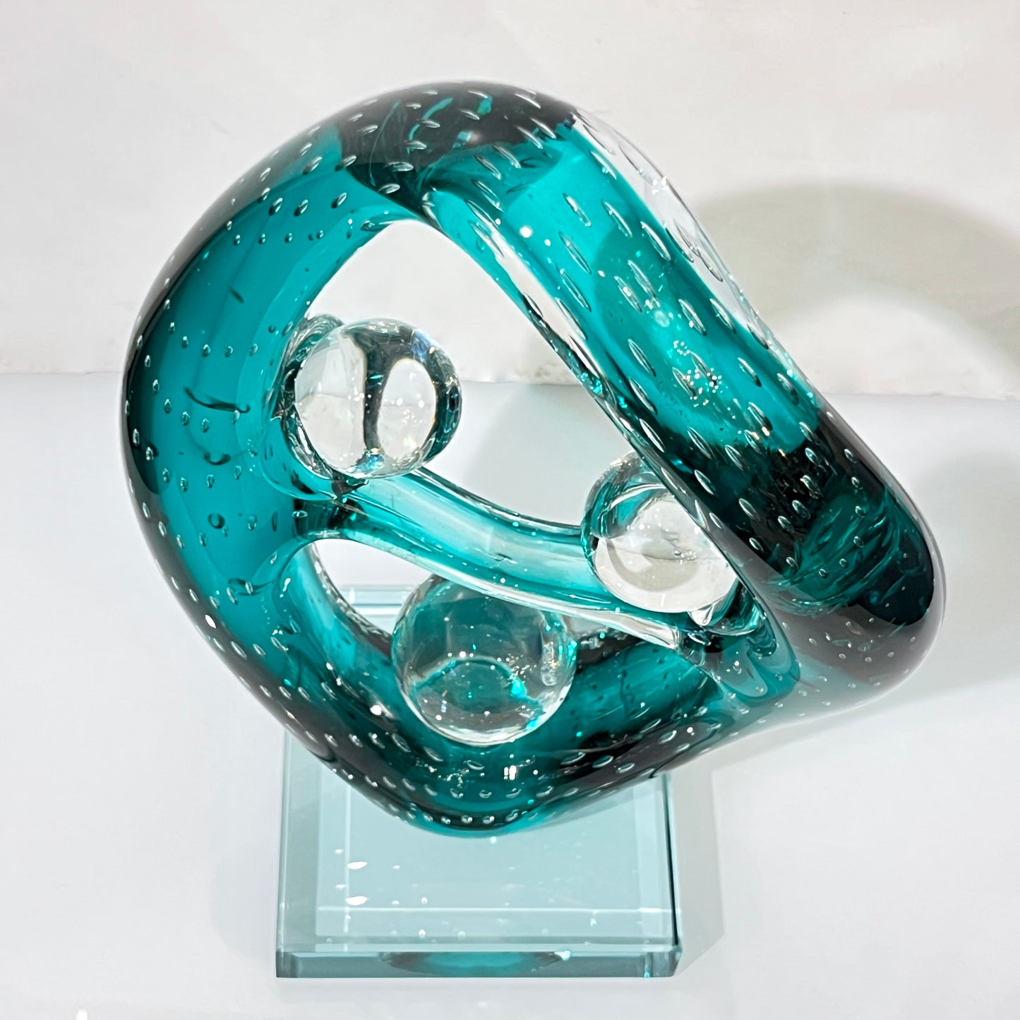 1970s Italian Teal Murano Glass "Embrace" Sculpture Attributed To Livio Seguso