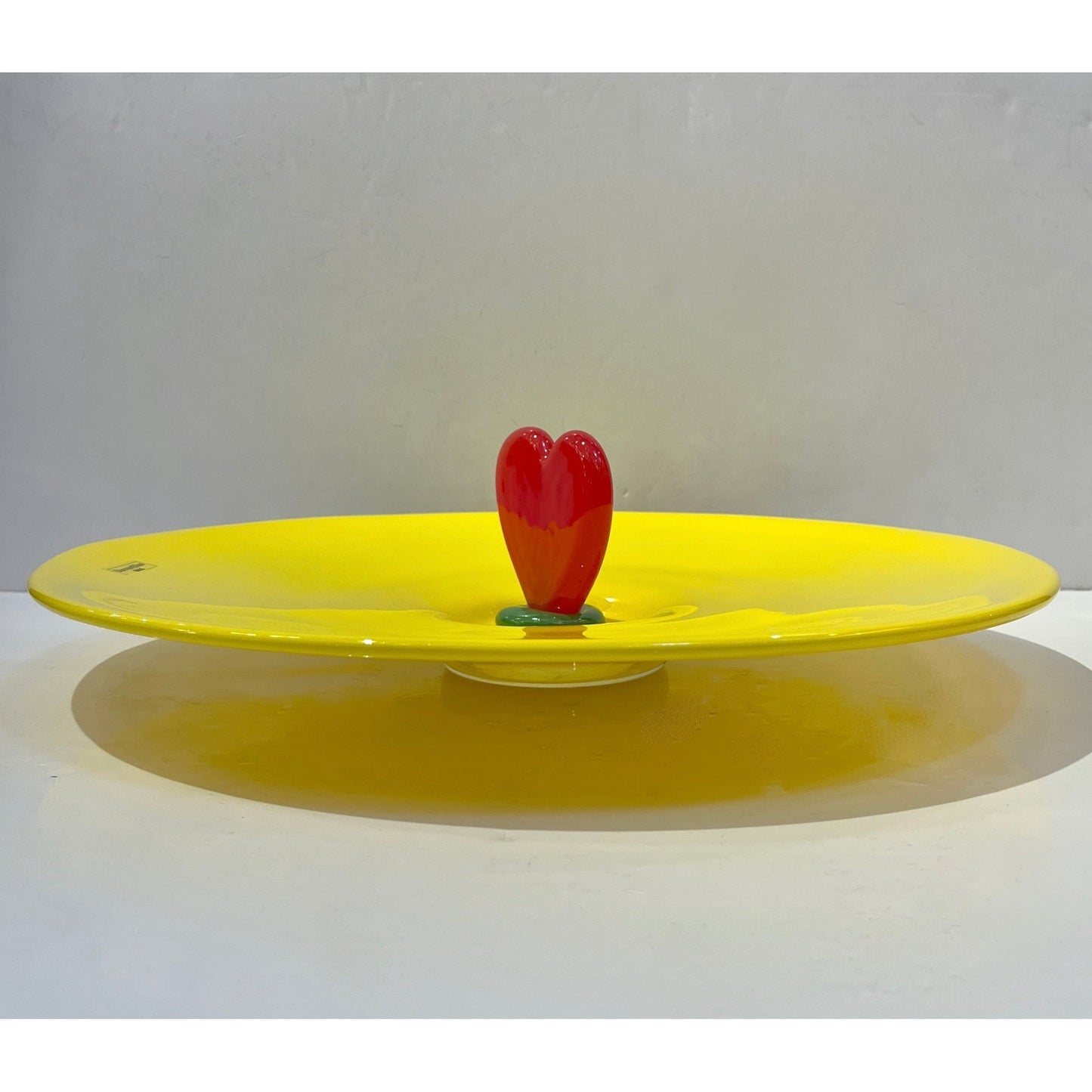 Modern Barovier Toso Green Yellow Art Murano Glass Red Heart Plate Centerpiece