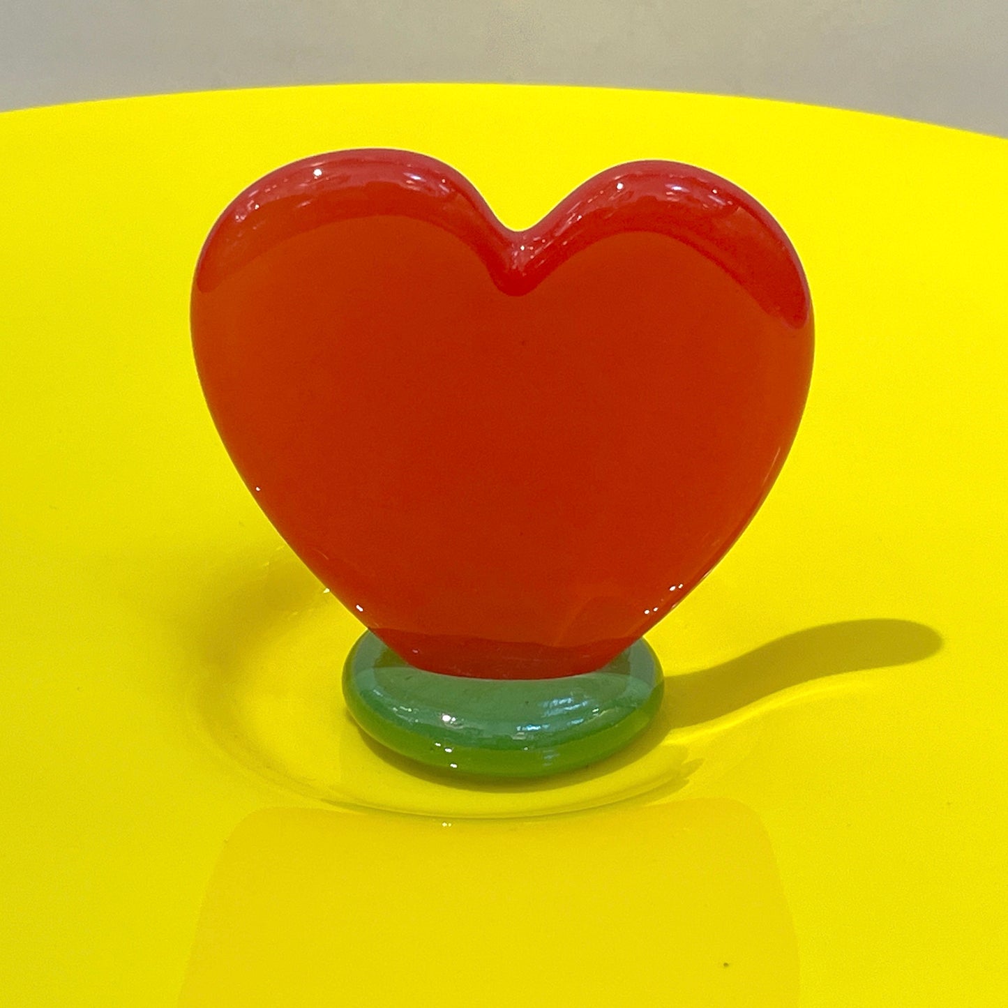 Modern Barovier Toso Green Yellow Art Murano Glass Red Heart Plate Centerpiece