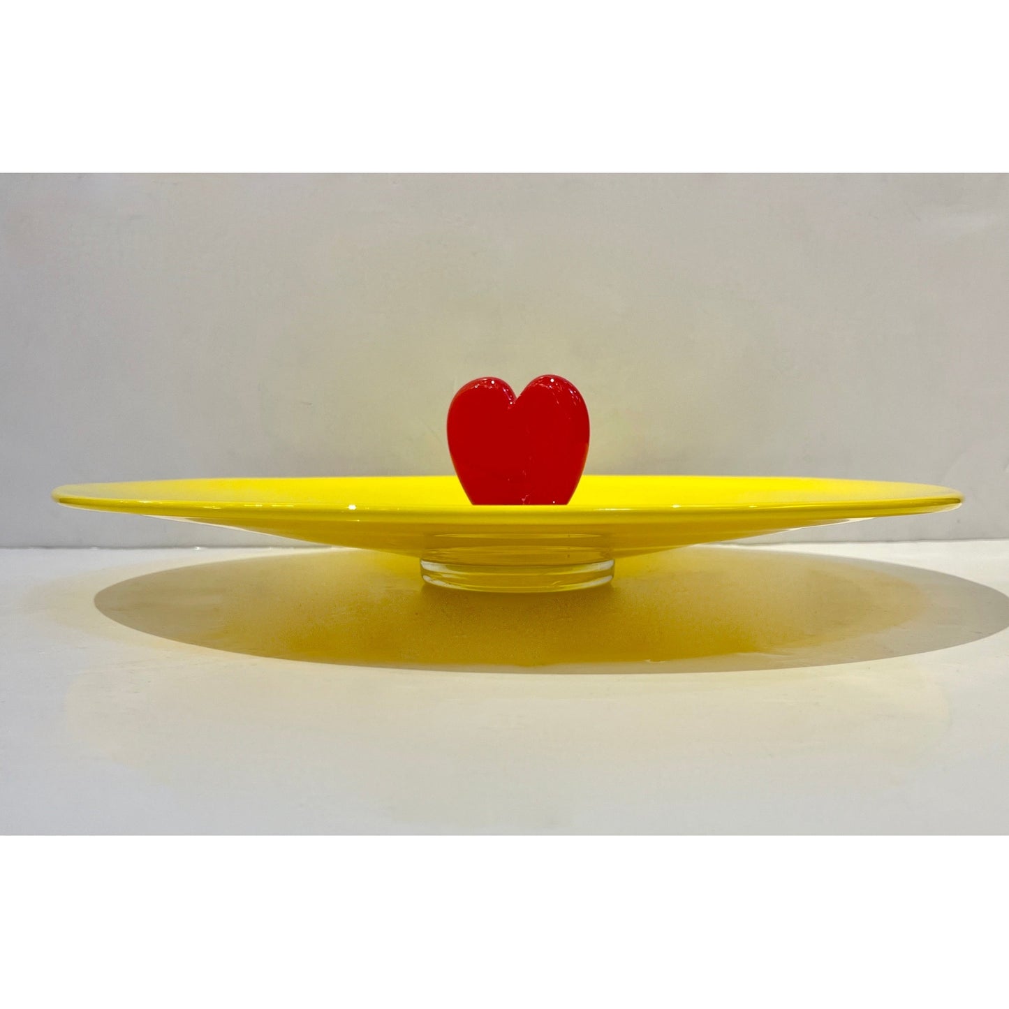 Modern Barovier Toso Green Yellow Art Murano Glass Red Heart Plate Centerpiece
