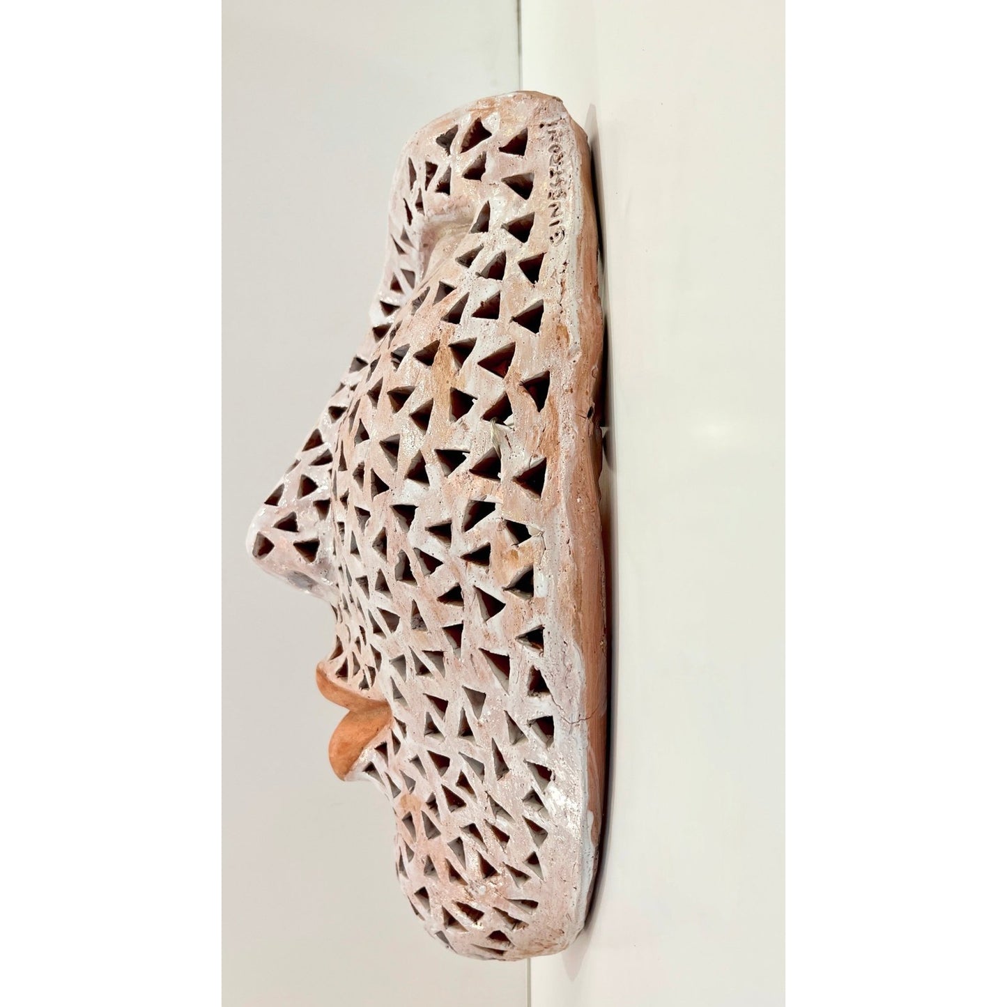 Italian Modern Perforated White Enameled Terracotta Wall Sculpture by Ginestroni