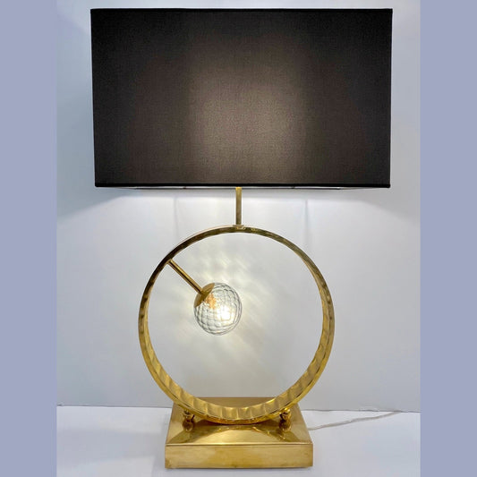 Organic Modern Italian Monumental Brass & Smoked Murano Glass Round Table Lamp