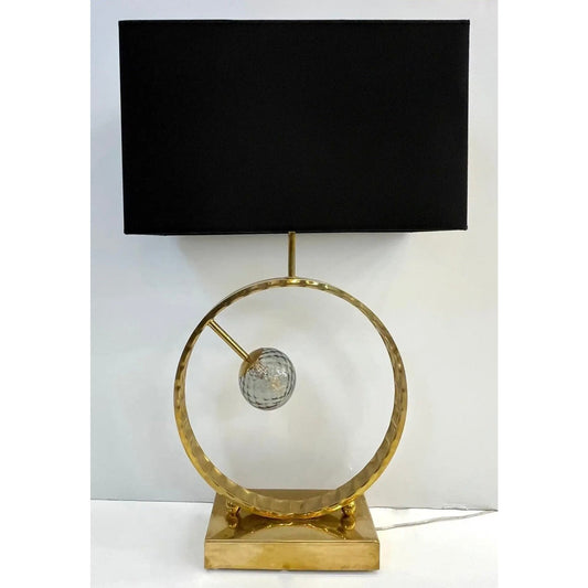 Contemporary Italian Monumental Pair of Brass & Smoked Murano Glass Table Lamps