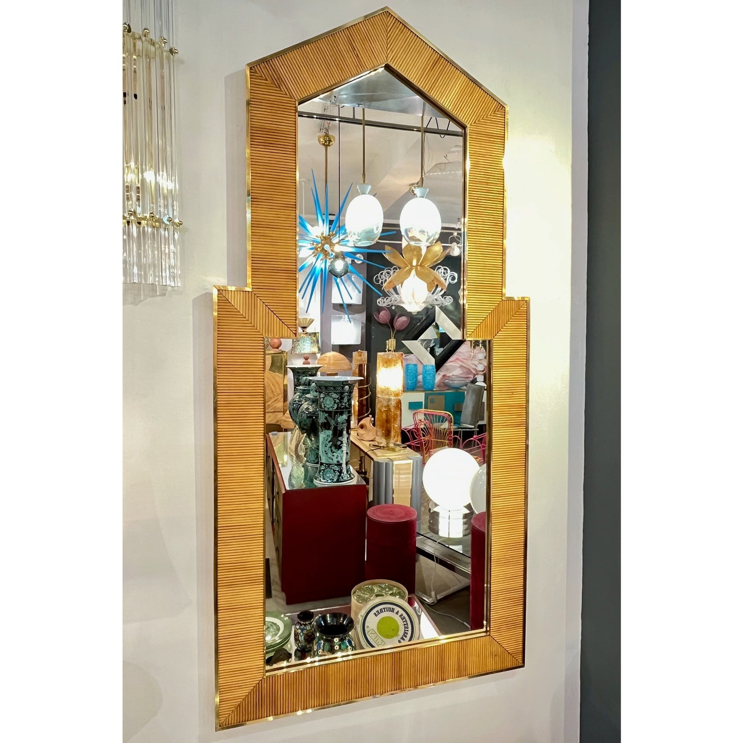 Italian Gabriella Crespi Style Midcentury Design Full Length Wood Floor Mirror