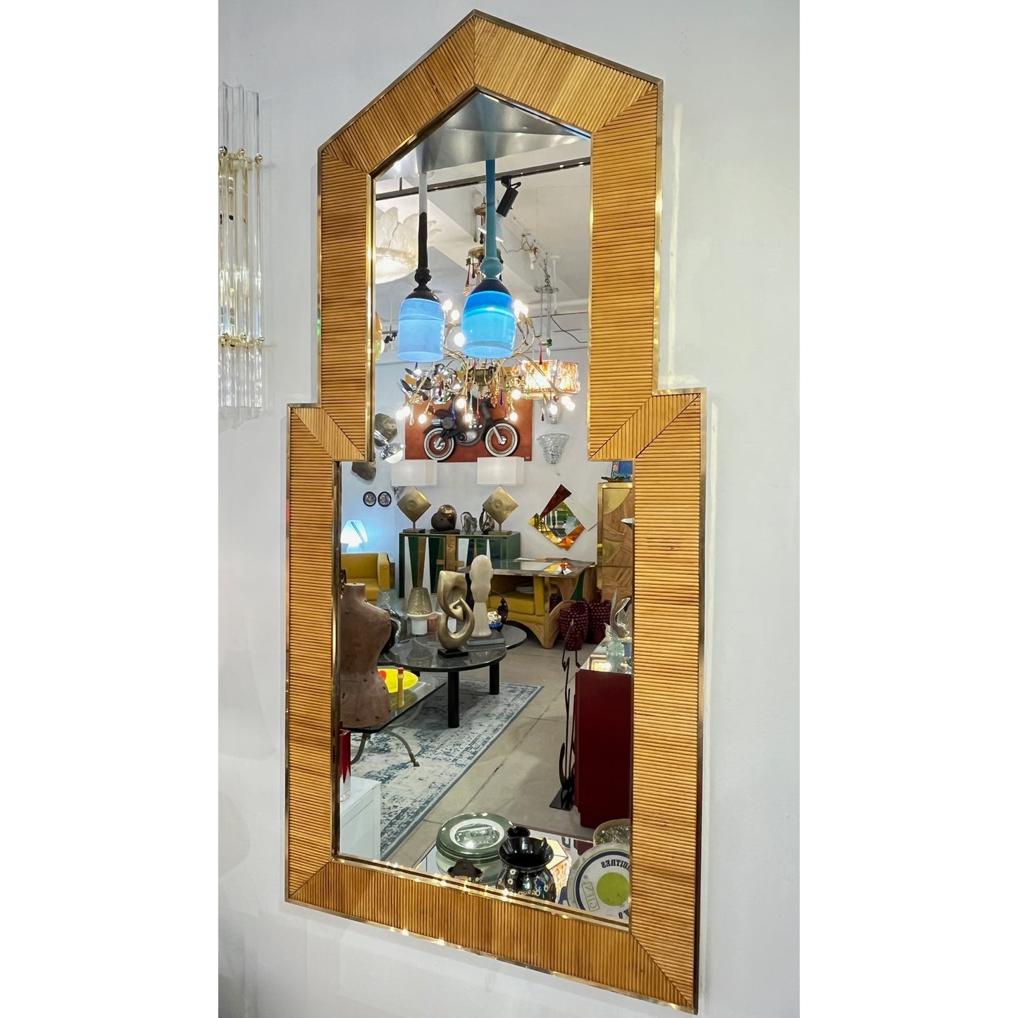 Italian Gabriella Crespi Style Midcentury Design Full Length Wood Floor Mirror