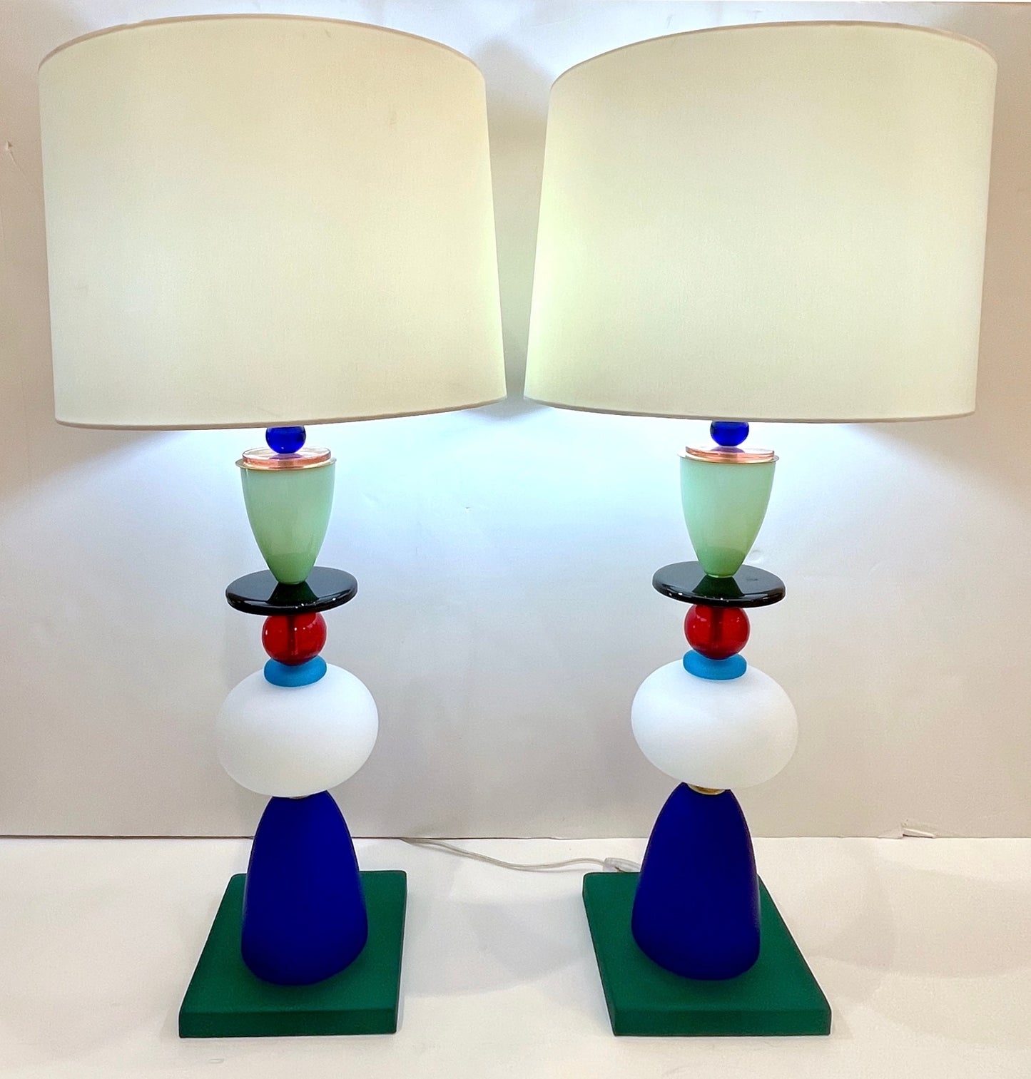 Postmodern Italian Memphis Design Green Blue White Red Black Murano Glass Lamps