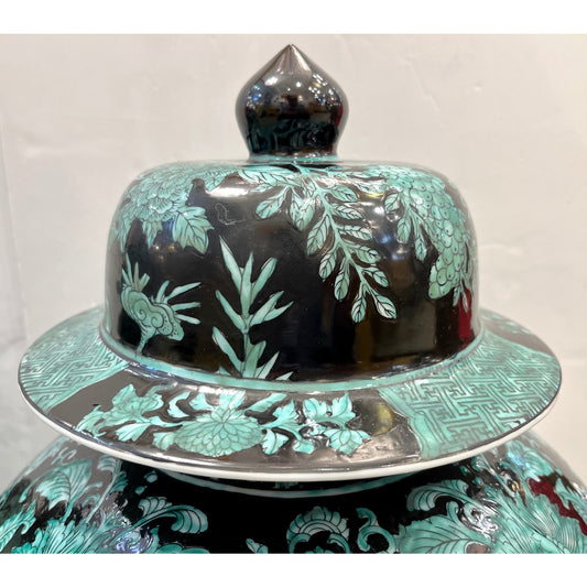 Mid-20th Century Chinese Export Black Green Tall Baluster Ginger Jar with Cover