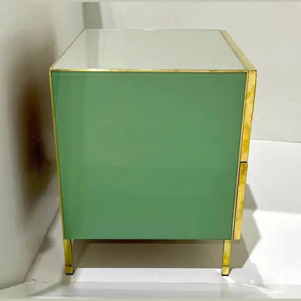 Italian Geometric Pair Postmodern Yellow Green Cream Gray Glass Brass Chests