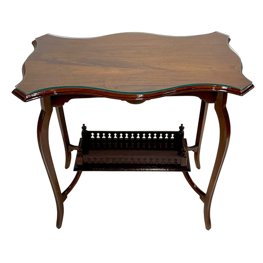 Edwardian Antique English Mahogany Two-Tier Side Table Glass Top Gallery Shelf